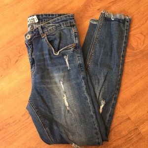 Cute and comfy Monkey Ride Distressed Stretch Jeans